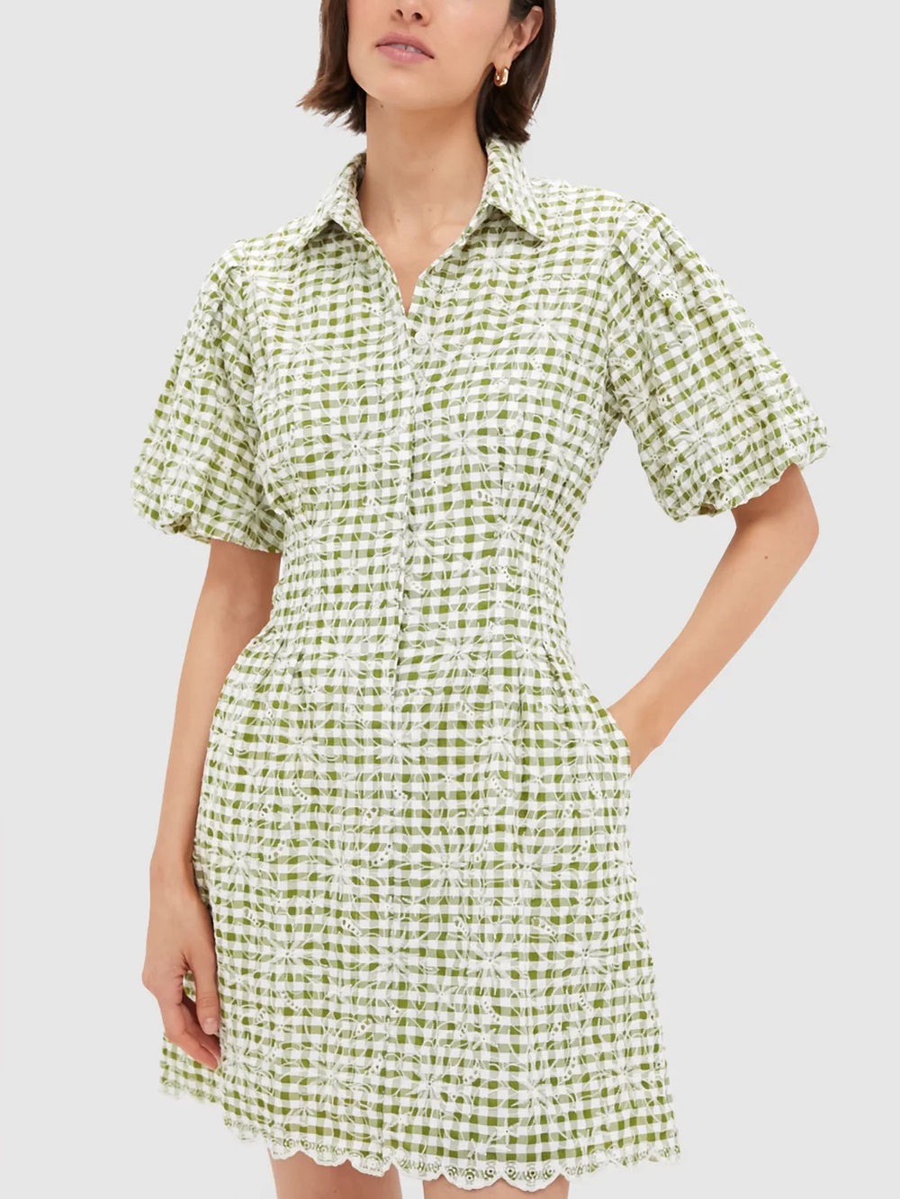 Tuckernuck Embroidered Floral Green Gingham Mini Delaney Dress NWT Size Small